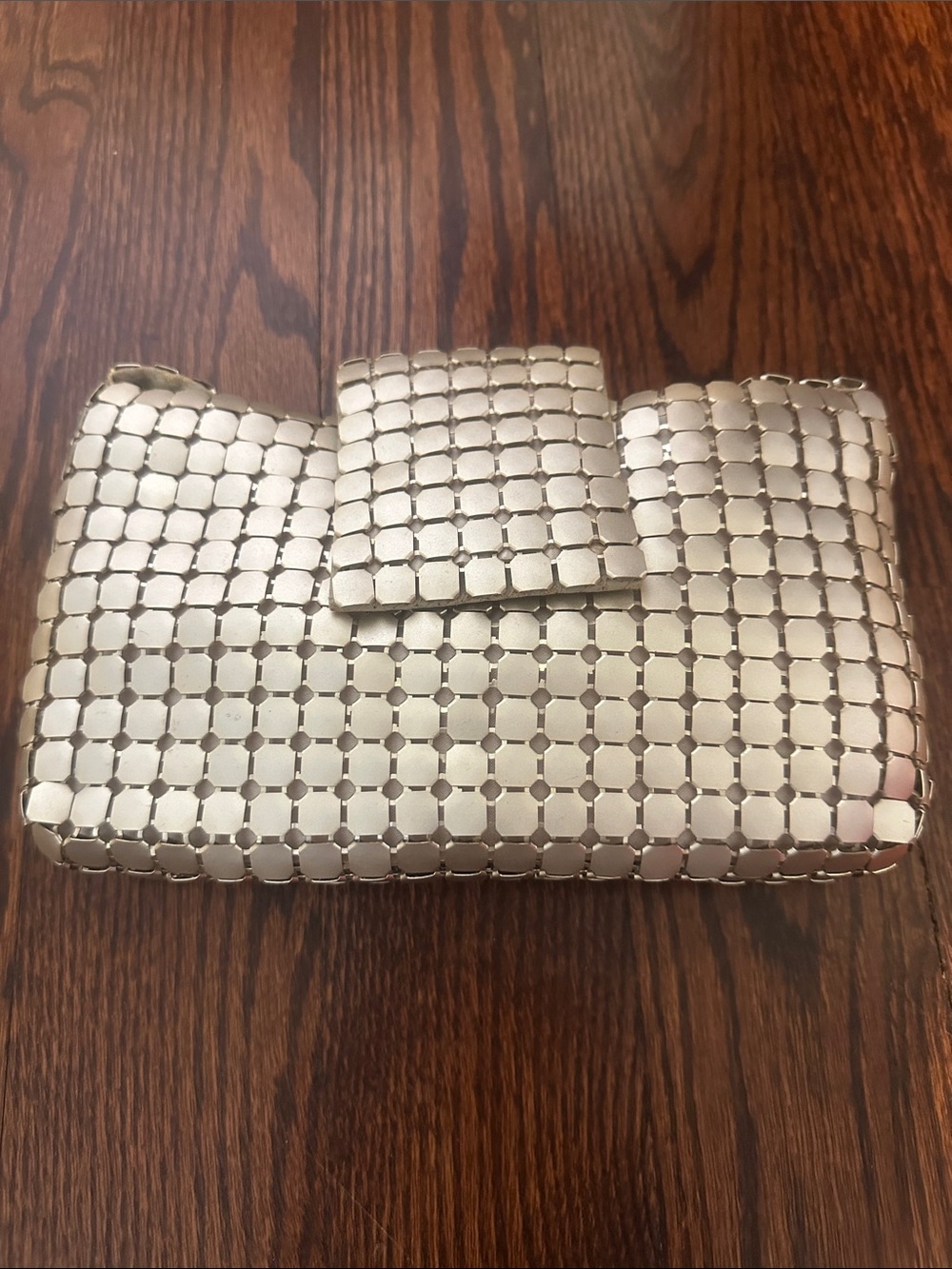 Silver / gold (depend on light) Metallic Flap Clutch with chain.